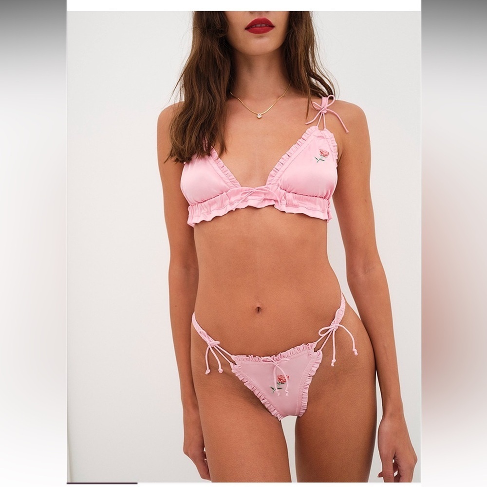 NWT For Love And Lemons everyday bralette and panty Lingerie Set pink size XS